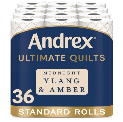 Andrex Ultimate Quilts Toilet Tissue 36 Rolls with Midnight Ylang & Amber Fragrance, Air Pocket Technology for Soft, Thick Sheets - Bulk Pack of 36 Quilted Toilet Rolls, FSC Certified