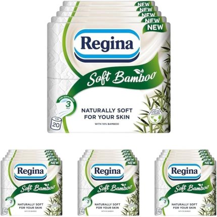 Regina Soft Bamboo - 20 Rolls of Toilet Tissue 3 Ply, 160 Sheets, Naturally Soft for Your Skin, Toilet Tissue Made with Bamboo Fibers, Paper Packaging, FSC Certificated (Pack of 4)