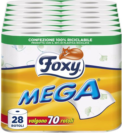 Foxy Mega | Long Lasting Toilet Paper | 28 Rolls | 500 Tears per Roll | 100% PEFC™ Certified Paper | Decorated | 100% Recyclable Pack